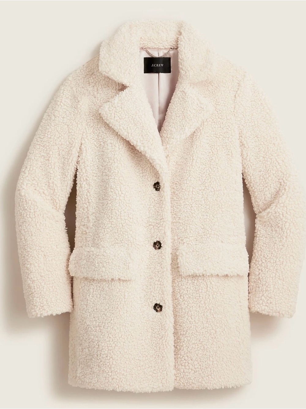 J. Crew Teddy Sherpa Coat with Button Front in Ivory